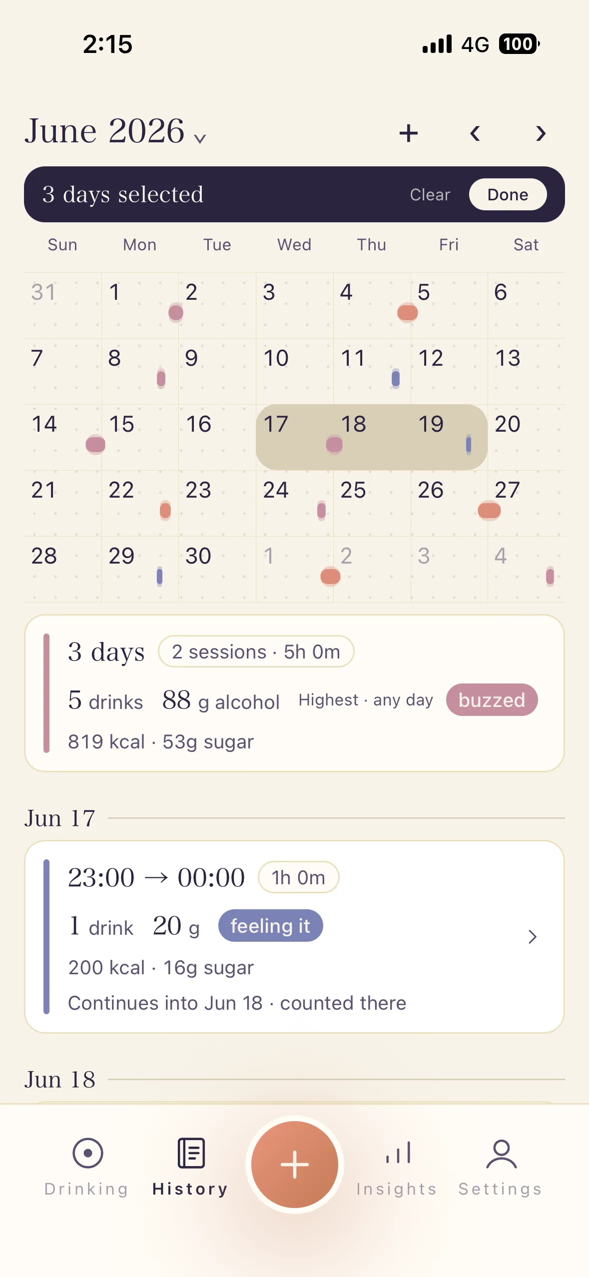 Calendar screen
